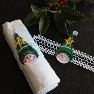 Ronds de serviette Noël bonhomme de neige brodés FSL