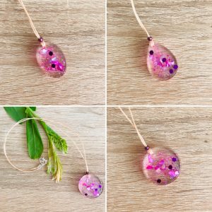 Pendentifs résine paillettes rose